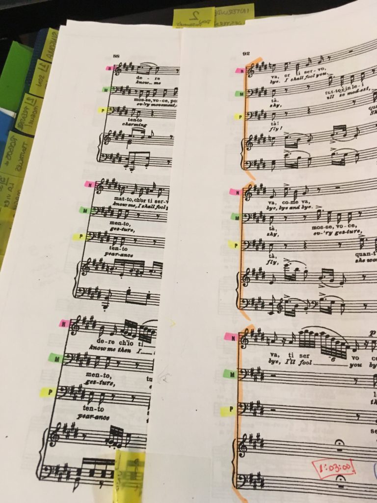 Two versions of trio score highlighting