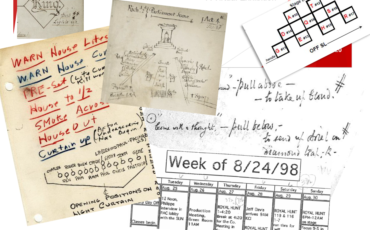 A compilation image of several stage management paperwork samples over multiple centuries