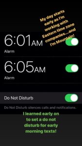 Screenshot of early alarms on a phone