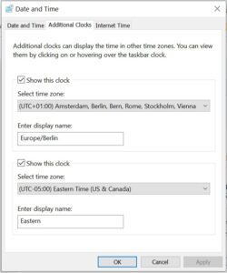 Screenshot of the Additional Clocks option in Windows Settings