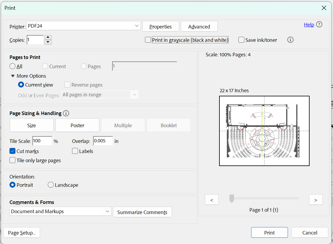 screenshot from Adobe Reader printing options