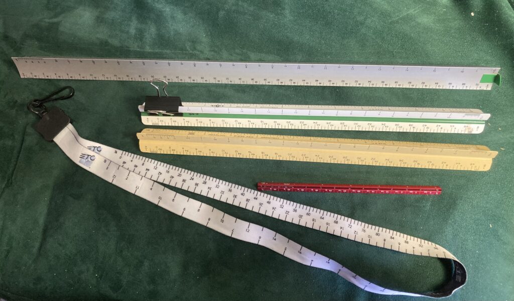 A variety of architectural scale rulers